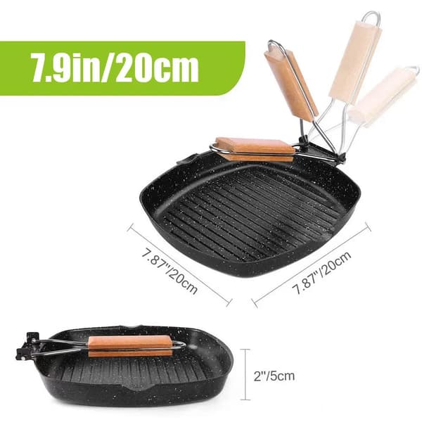 Campingstekpanna, Non-Stick Kolstål, Fällbart Handtag,7.9in 20cm