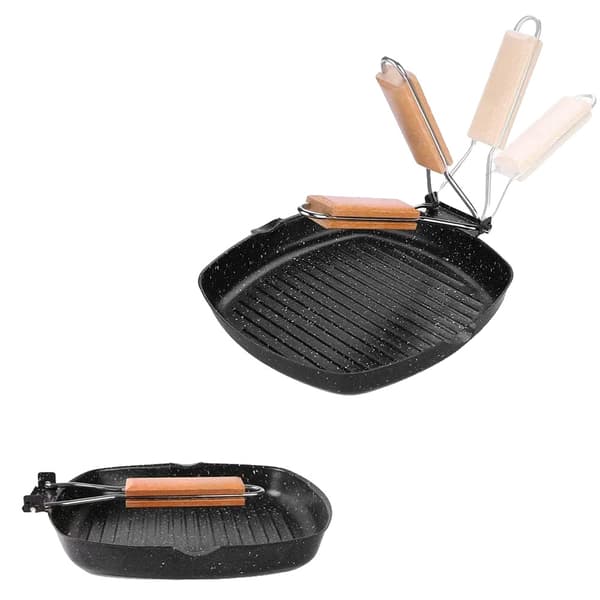 Campingstekpanna, Non-Stick Kolstål, Fällbart Handtag,7.9in 20cm