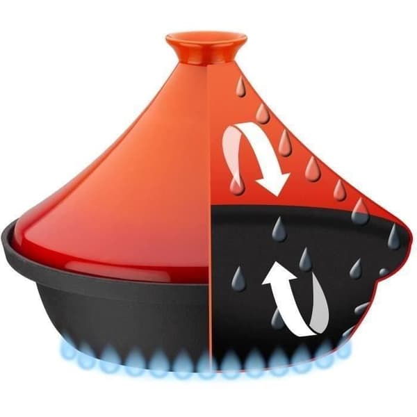Tagine i massivt gjutjärn - GSW - 30 x 22 cm - Keramiskt lock - Induktion - Orange