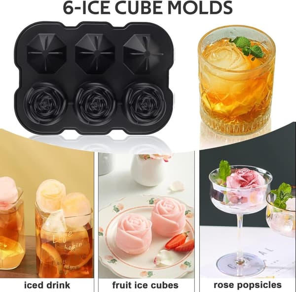 Premium silikone isform – 3 roser og 3 diamanter | Store isterninger, der er nemme at frigive, til whisky og cocktails og juice