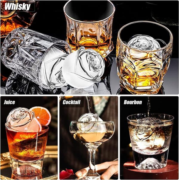 Premium silikone isform – 3 roser og 3 diamanter | Store isterninger, der er nemme at frigive, til whisky og cocktails og juice