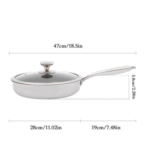 316 Ruostumaton Teräs Paistinpannu, Mehiläispesä Pinta, Monikäyttöinen Kaikille Liesille,Hopea-Musta, 28cm