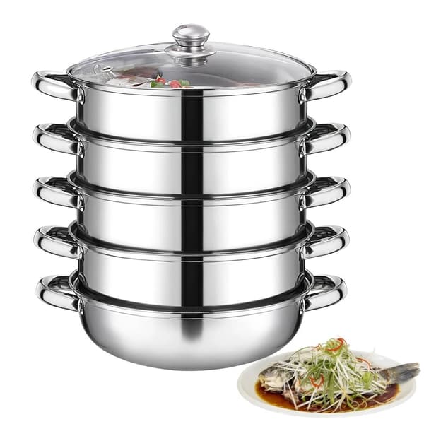5-lags rustfrit stål damper, glaslåg,5 etager