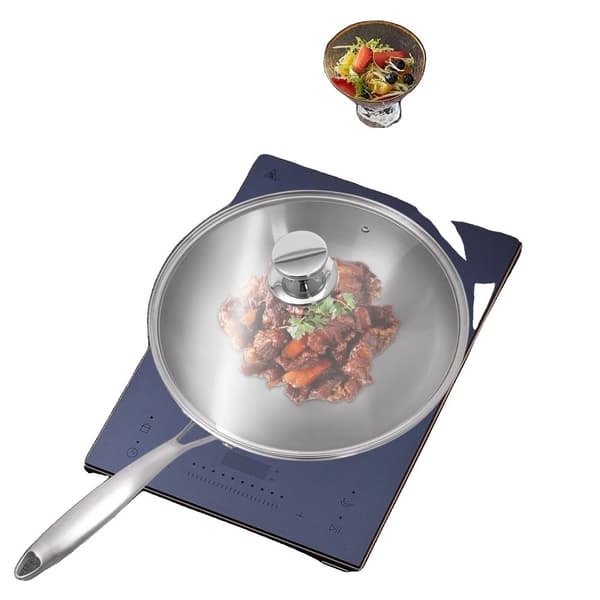 Rostfritt Stål Stekpanna, 32 cm Storlek, Härdat Glaslock,30CM