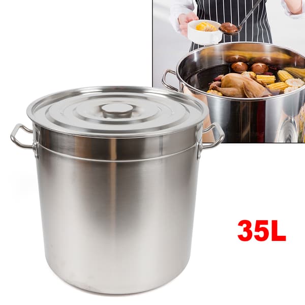 Rustfrits Kogegryde, 35L Stor Kapacitet, Kuppelformet Låg, Kompatibel med Gasblus