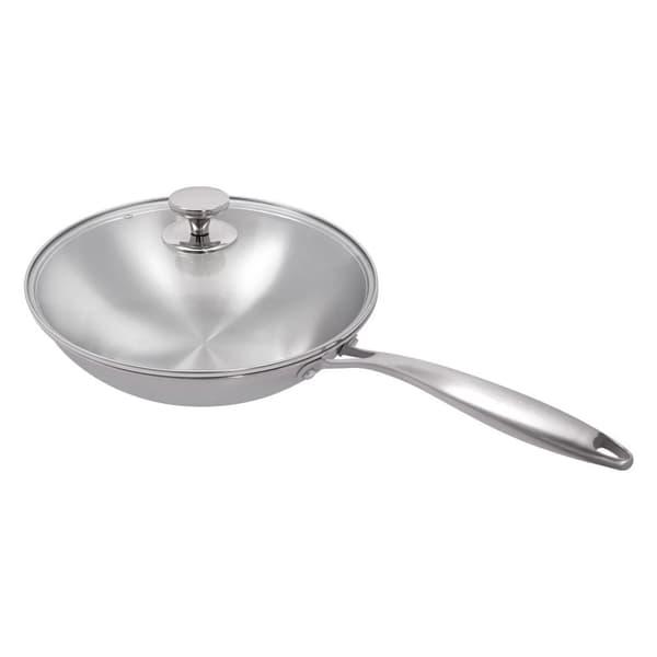 30 cm Stekpanna, Rostfritt Stål, Härdat Glaslock, Modern Stil,Ljusgrå