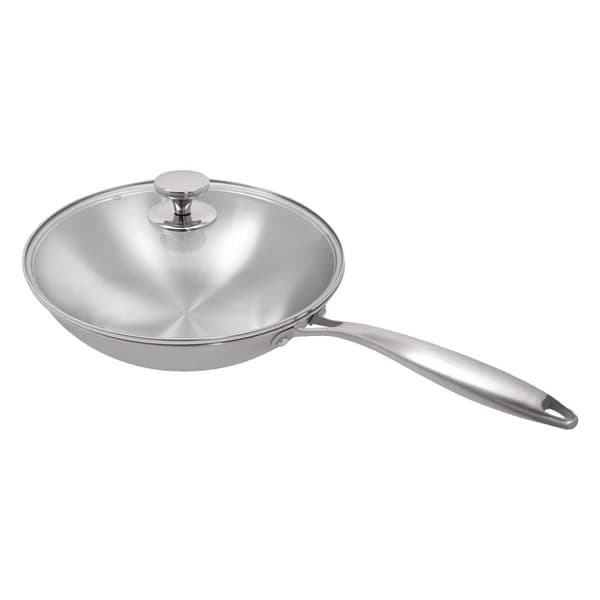 30 cm Stekpanna, Rostfritt Stål, Härdat Glaslock, Modern Stil,Ljusgrå