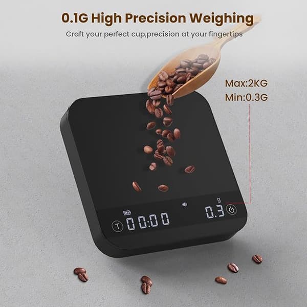 Digital Kaffevåg med Timer, 2kg/0.1g Högprecision Kaffevåg för Espresso - Fyra Funktionella Lägen