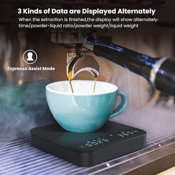 Digital Kaffevåg med Timer, 2kg/0.1g Högprecision Kaffevåg för Espresso - Fyra Funktionella Lägen