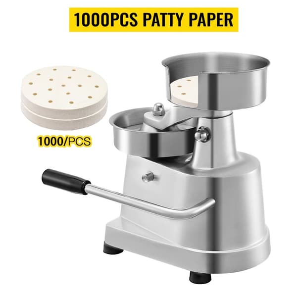 Burgerpresser 100-150mm - Erhverv Støbejern, 6 Bakker, Non-Stick Stål & Cylindrisk Knap - 1000 Patty Papirer Inkluderet