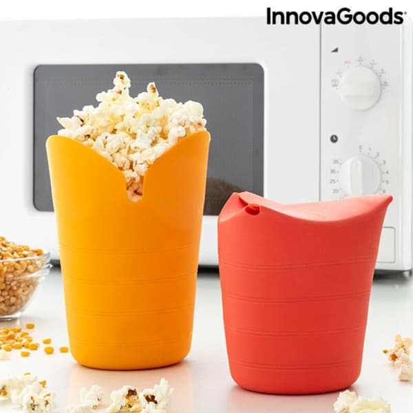Sammenklappelige popcornskåle i silikone til nem opbevaring - Popbox InnovaGoods (2 stk)