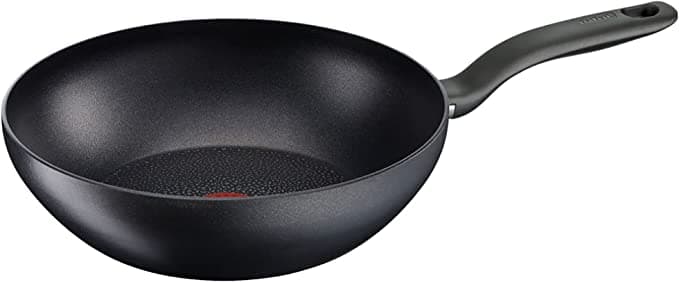 Tefal C69519 hård titan plus wokpanna, 28 cm, antihaftbeschichtet, aluminium, svart