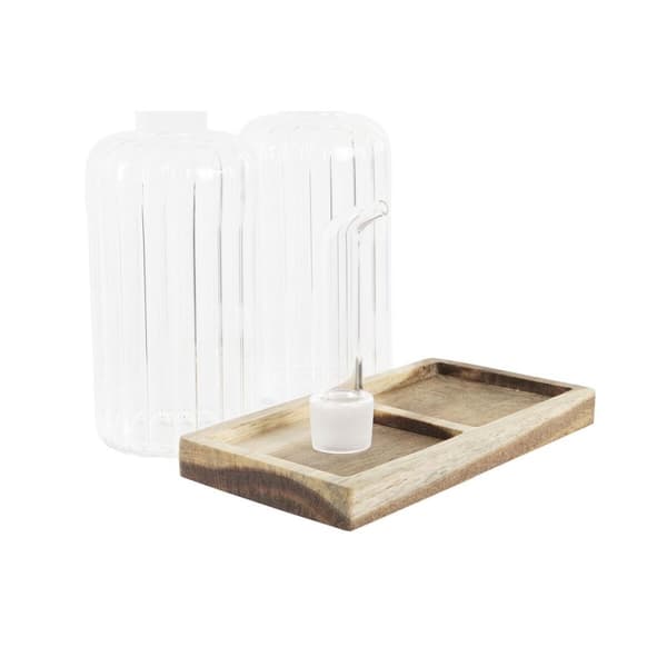 Olie og Eddike Sæt DKD Home Decor 250 ml Naturlig Transparent Akacietræ Borosilikatglas - Praktisk Køkkenudstyr