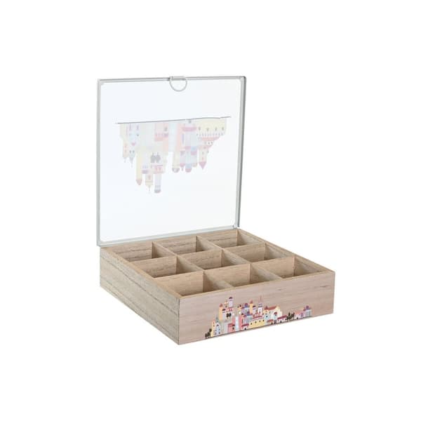 Låda för örtte DKD Home Decor Glas Metall Multicolour Trä MDF (24,5 x 24,5 x 6 cm) (2 antal)