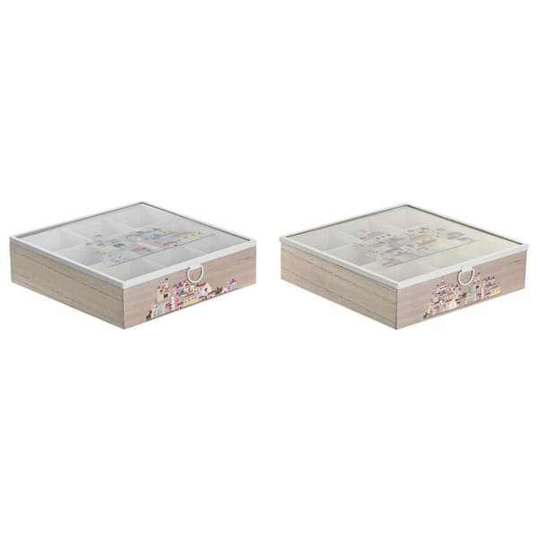 Låda för örtte DKD Home Decor Glas Metall Multicolour Trä MDF (24,5 x 24,5 x 6 cm) (2 antal)