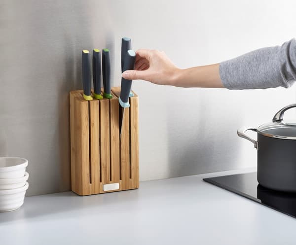 JJ-Sæt af bambusblok med 5 Elevate multi-hjul knive