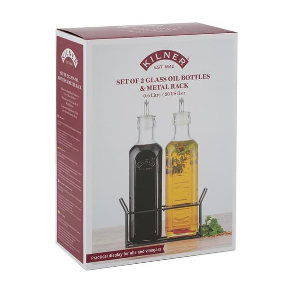 KIL-Set med 2 flaskor för olivolja/vinäger 0,6l. i korgen