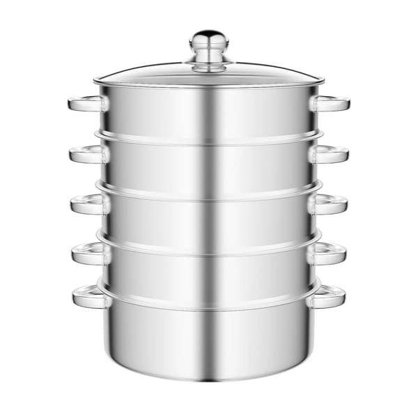 Rostfritt Stål Ångkokare, 5-Lagers Design, Mångsidiga Matlagningsalternativ,30 cm