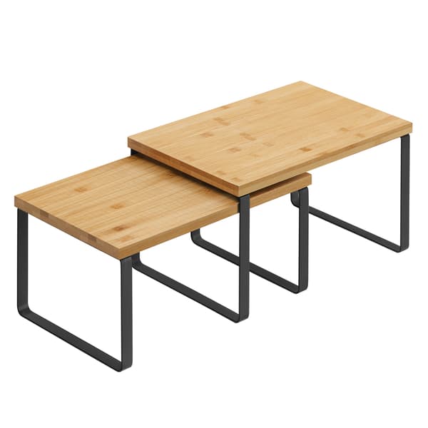 Hylde til køkkenbord - 2-pak med stabelbare og justerbare hylder i træ og metal