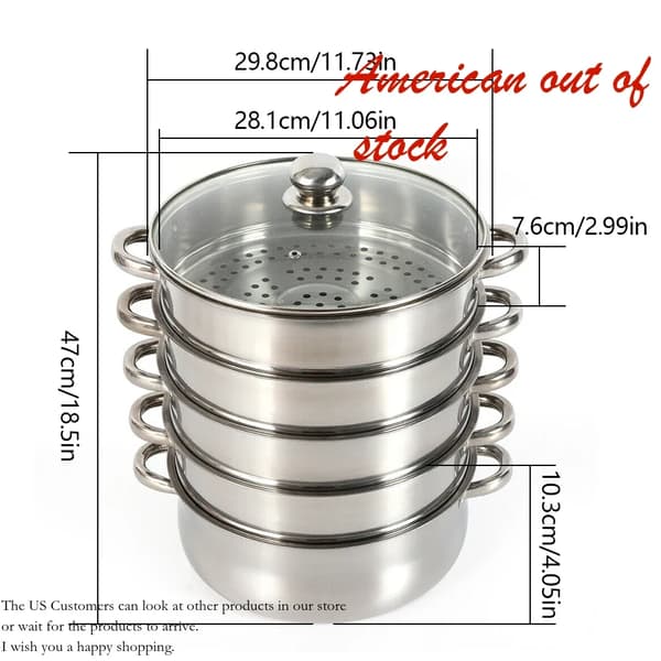 Rostfritt Stål Ångkokare, 3-Lagers Design, Ventilerat Glaslock,silver 2