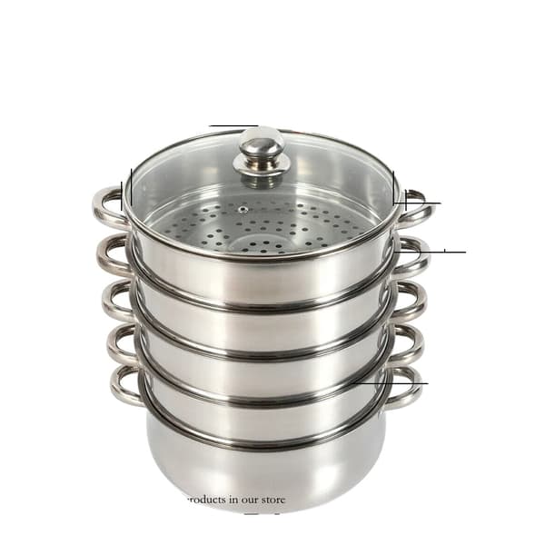 Rostfritt Stål Ångkokare, 3-Lagers Design, Ventilerat Glaslock,silver 2
