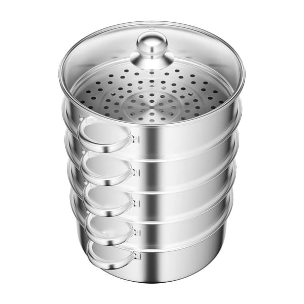 5-lagers rostfri ångkokare, miljövänlig design, stor kapacitet,Silver