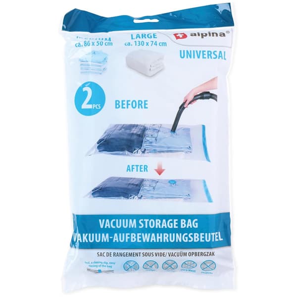 Tyhjiöpussit 2-pack yhdellä venttiilillä - koot 86x50 cm ja 130x74 cm
