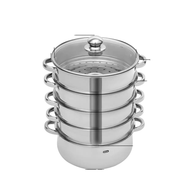 Rostfritt Stål Ångkokare, 5-Lagers Design, Mångsidiga Matlagningsalternativ,28 cm