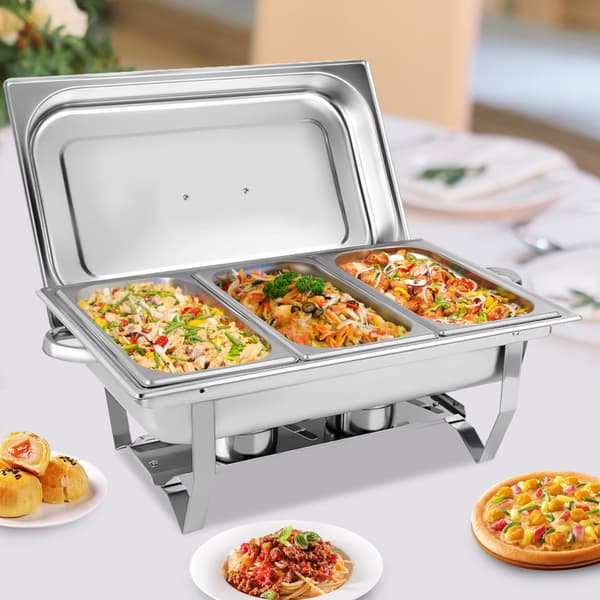 Rustfrit Stål Chafing Dish, 9L Kapacitet, Elegant Design, Fuld Serveringssæt