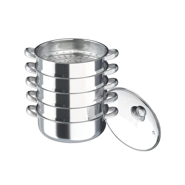 5-lagers ångkokare i rostfritt stål, hållbar konstruktion, genomskinligt lock,silver