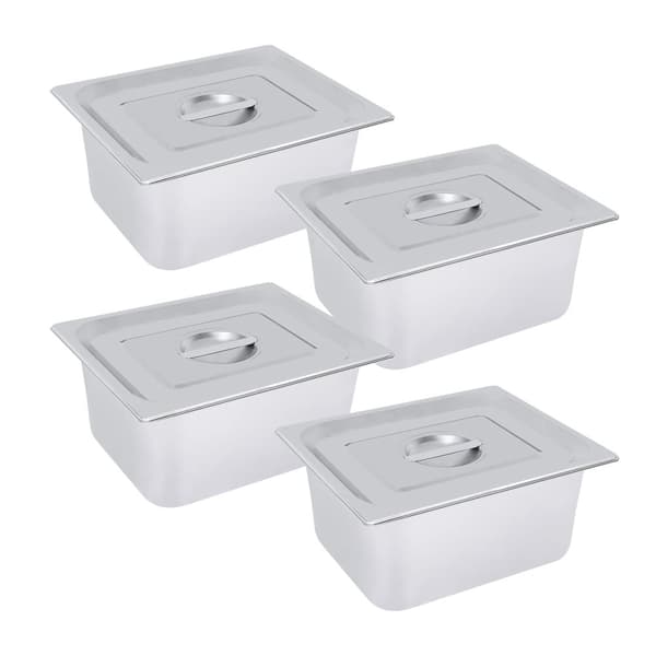 Rostfria Stålmatpannor, 6" Djupa, 4 Pack, Varje med 7L Kapacitet,Silver