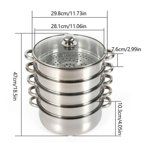 Mångsidig ångkokare i rostfritt stål, 5-lagers design, diskmaskinssäker,30CM