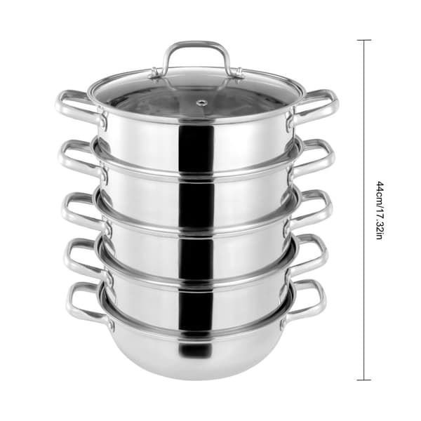 5-lagers rostfritt stålångkokare, mångsidig för induktion och gas, hållbar konstruktion,5-lagers 28CM