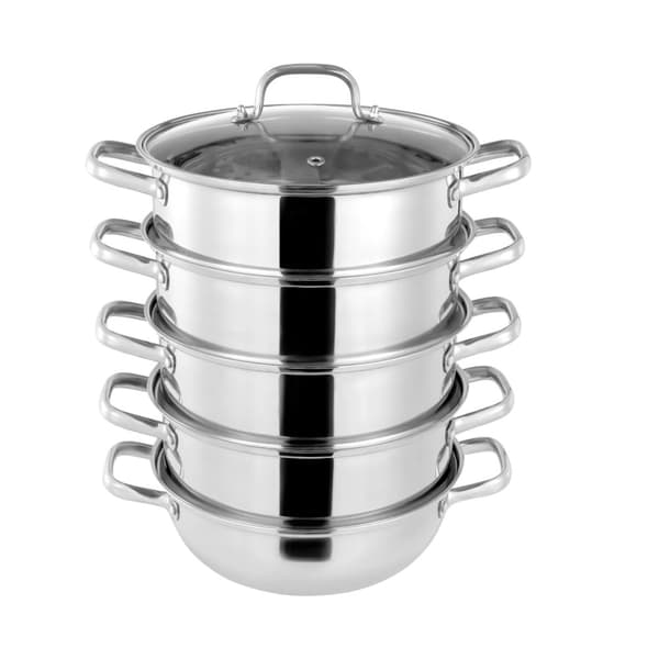 5-lagers rostfritt stålångkokare, mångsidig för induktion och gas, hållbar konstruktion,5-lagers 28CM