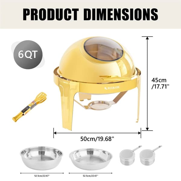 Chafing Dish Buffet Sæt, 5QT-9QT Kapacitet, Rustfrit Stål Materiale,Rund Guld 6QT