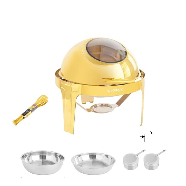 Chafing Dish Buffet Sæt, 5QT-9QT Kapacitet, Rustfrit Stål Materiale,Rund Guld 6QT