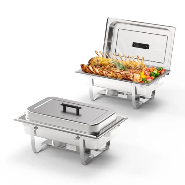 Chafing Dish Bufféset, 5QT-9QT kapacitet, rostfritt stålmaterial,Silver 8QT 2st