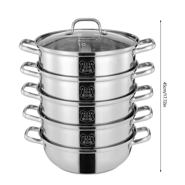 5-lags Rustfrit Stål Dampkoger, alsidig til Induktion & Gas, Holdbar Konstruktion,5-lags 30CM