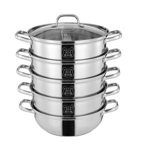 5-lags Rustfrit Stål Dampkoger, alsidig til Induktion & Gas, Holdbar Konstruktion,5-lags 30CM