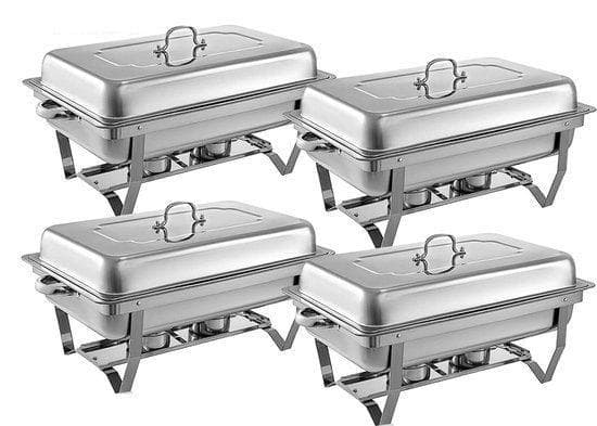 4x professionella buffévärmare - varje 9L -innehåll - rostfritt stål - 4 fack - vikbart chassi - Chafing maträtt