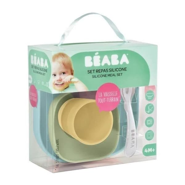 BEABA 4-delat silikon sugkoppsservis - Gul