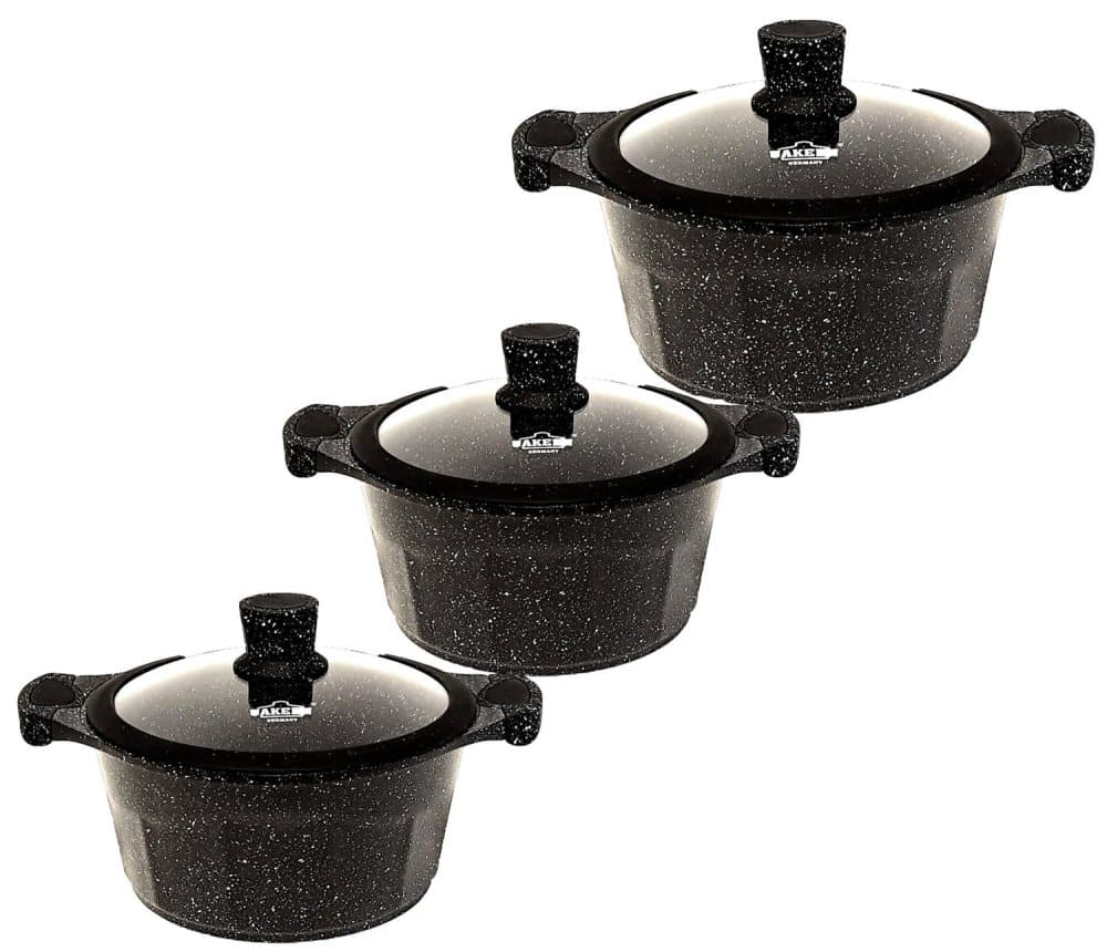 Vakeen 6 delar kastrullset induktion 20/24/28cm svart