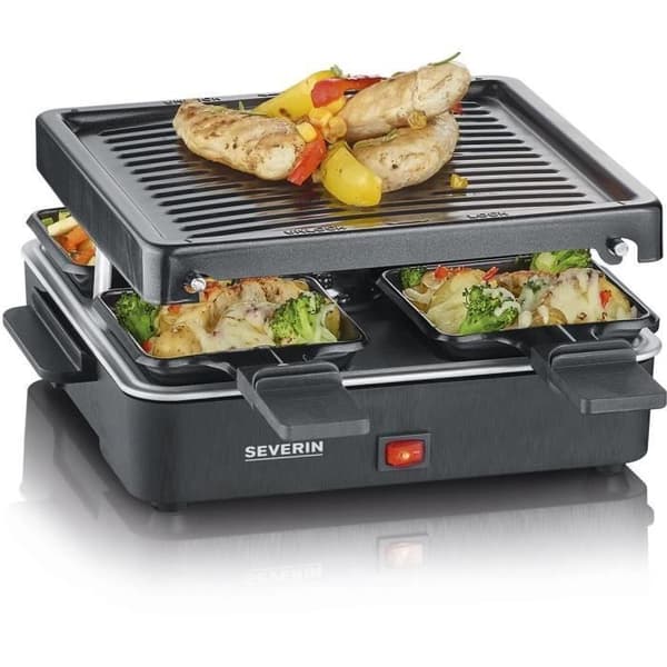 SEVERIN Raclette Grill 4 personer kompakt, lätt att förvara, perfekt för små hushåll, matlagningsyta 21 x 21 cm, RG 2370