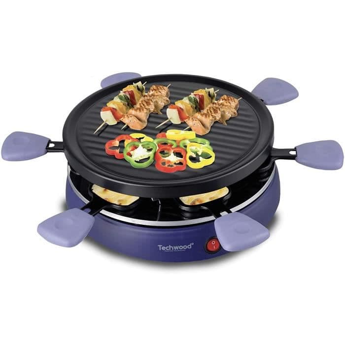TECHWOOD TRA -63 - Raclette Grill Electric 800W - 6 kladdfria ostpannor - Isolerande handtag - Lila