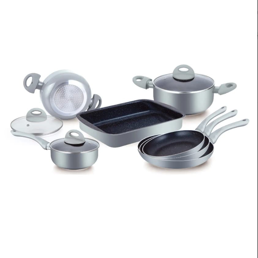 10 stycken marmorbelagda Kastrullset Induktion - Silver