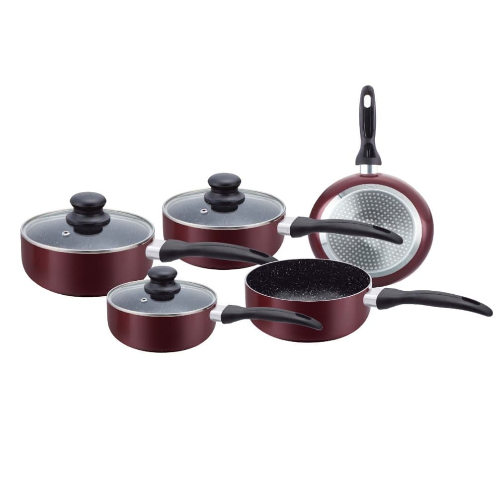 Herzberg 8 delar Marmor Kastrullset Induktion- Burgundy