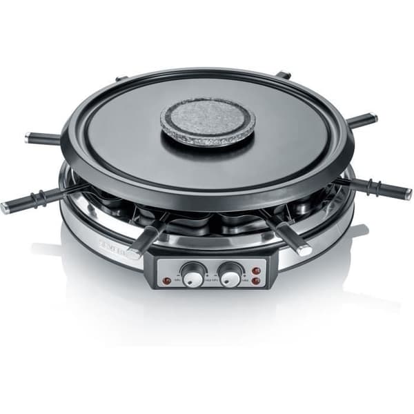 SEVERIN RG2348 - Kombinerad 2 i 1 Raclette och Fondue 8 personer - 1900W - 8 fondue gafflar och 8 spatlar - Rostfri ståltank