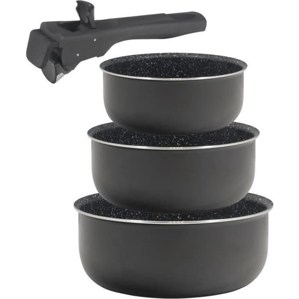 BERGNER Set med 3 kastruller Ø16 + 18 + 20 cm Click &amp; Cook svart med induktionshandtag