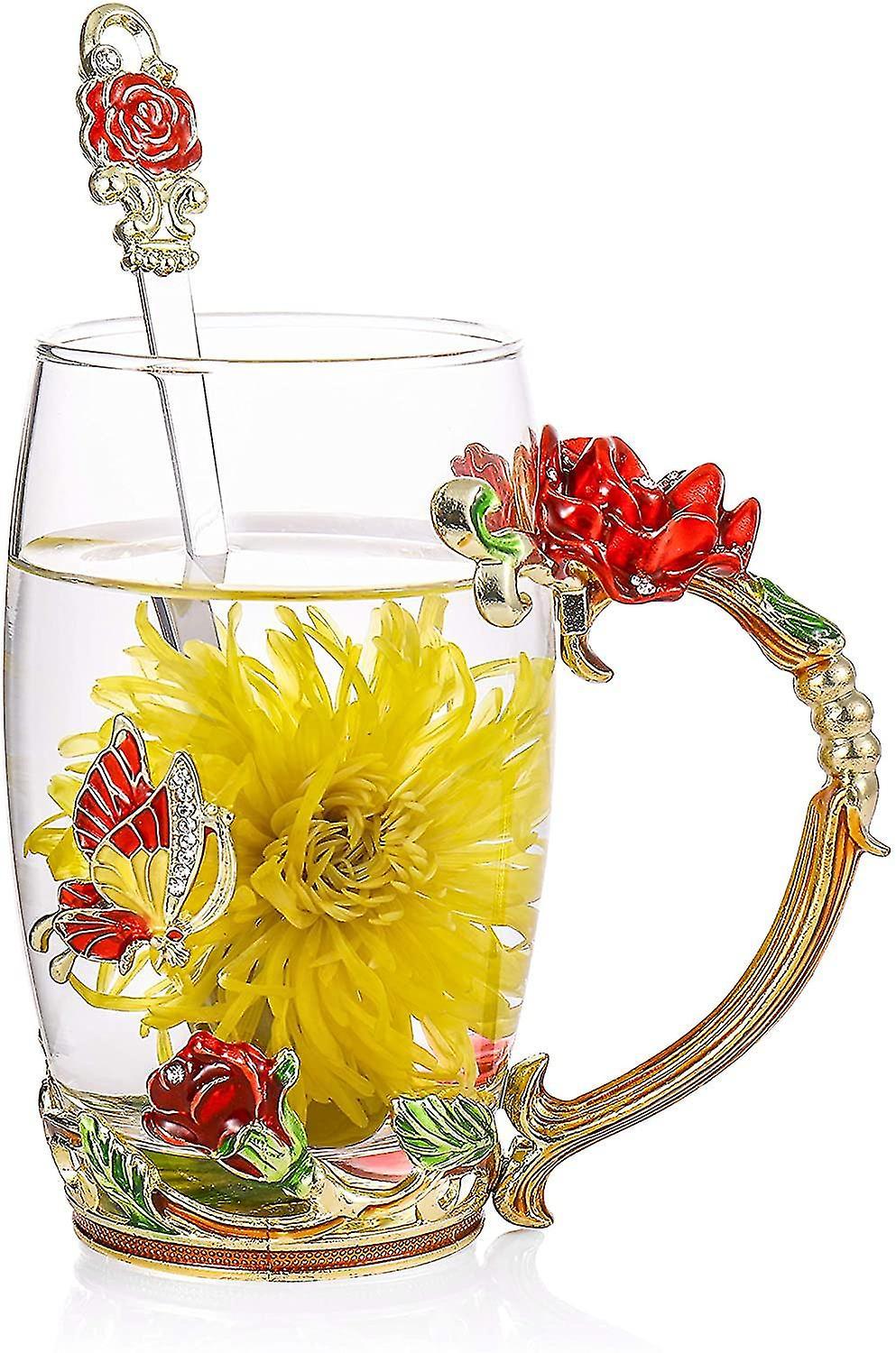 Blomma tekoppar med sked glas kaffe