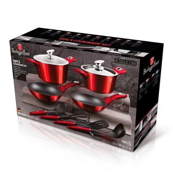 Induktionskokare set 10 delar aluminium non-stick PFOA gratis Berlinger Haus Burgundy Red 55452